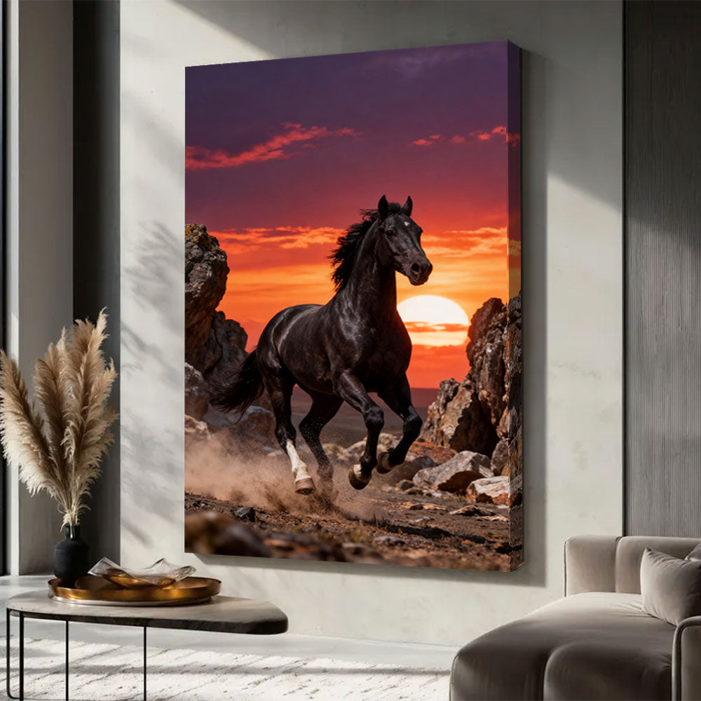 Canyon Ember horse wall art, displayed in a neutral living space.