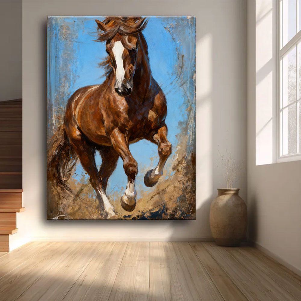 Western Whimsy horse wall art, front view in a softly lit room.