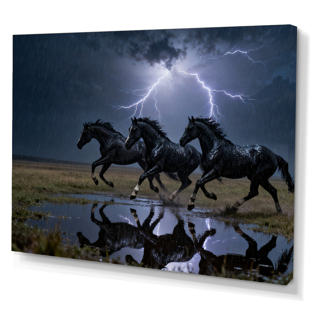 Thunder Herd horse wall art, angled canvas mockup on a white background.