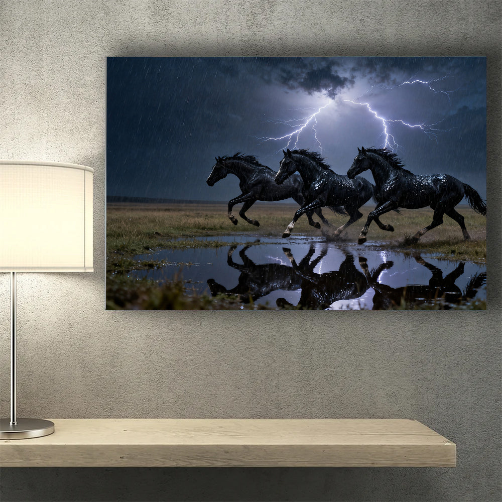 Thunder Herd horse wall art, styled above a desk.