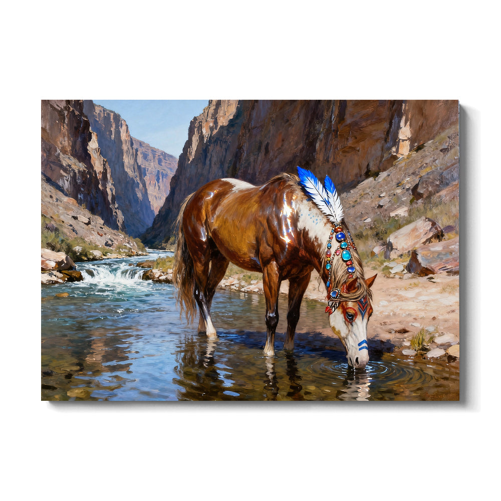 Canyon Water horse wall art, front view on a white background.