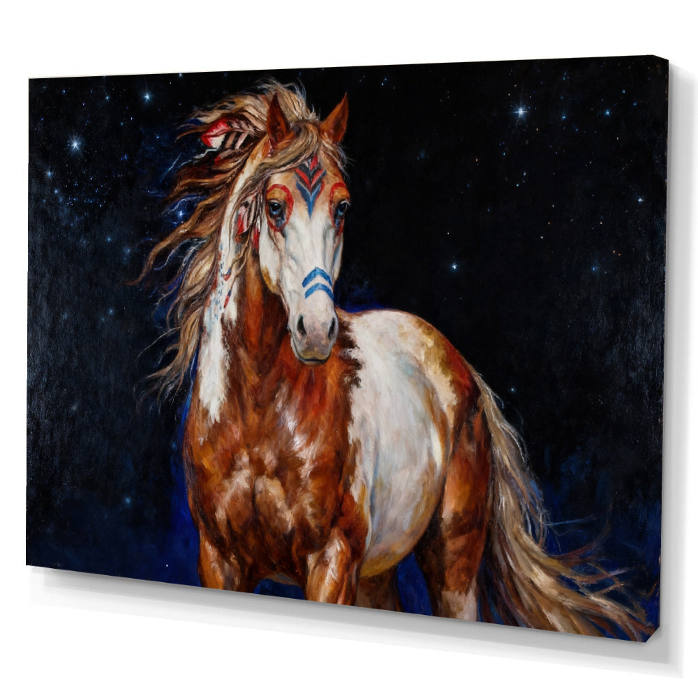 Starlit Companion horse wall art, angled canvas mockup on a white background.