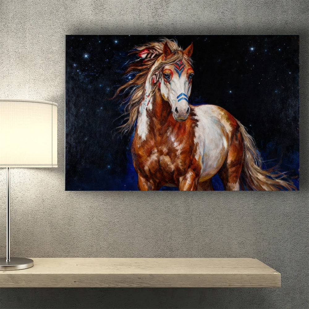 Starlit Companion horse wall art, styled above a desk.