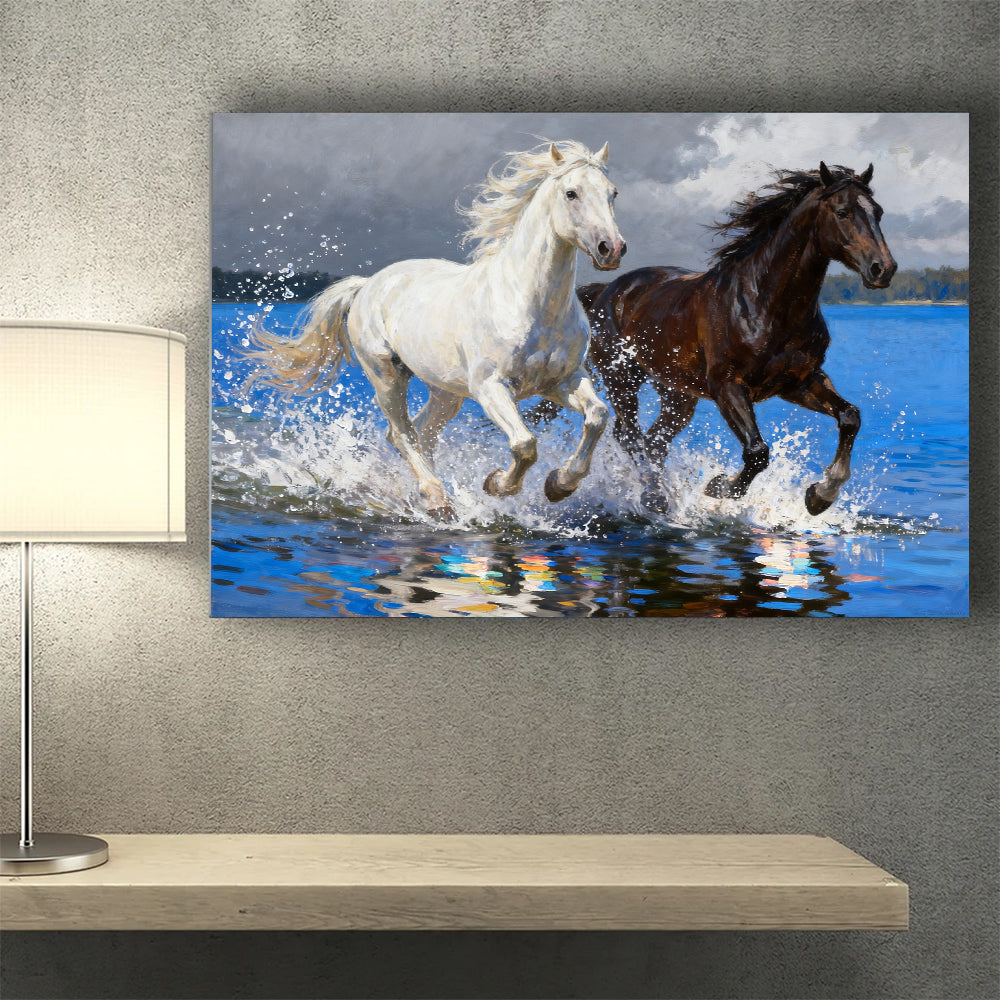 Riverlight Pair horse wall art, styled above a desk.