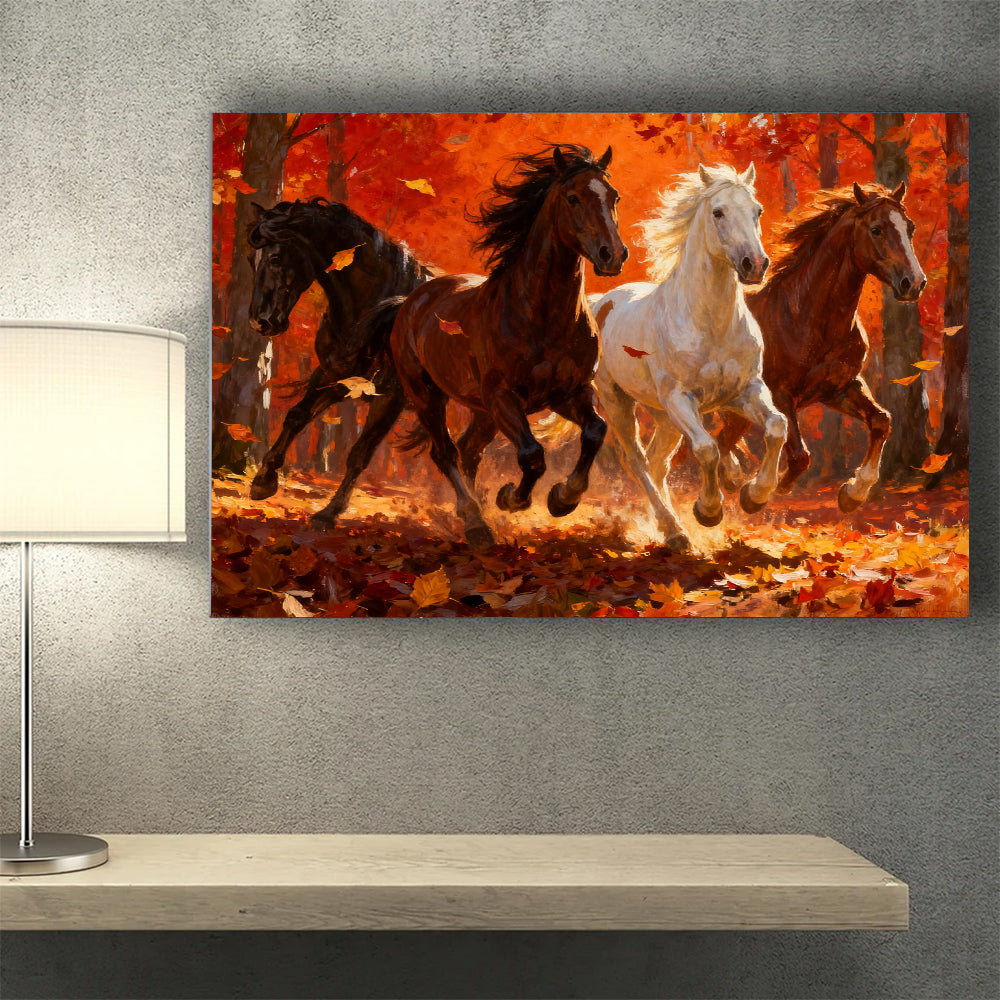 Autumn Blaze Herd horse wall art, styled above a desk.