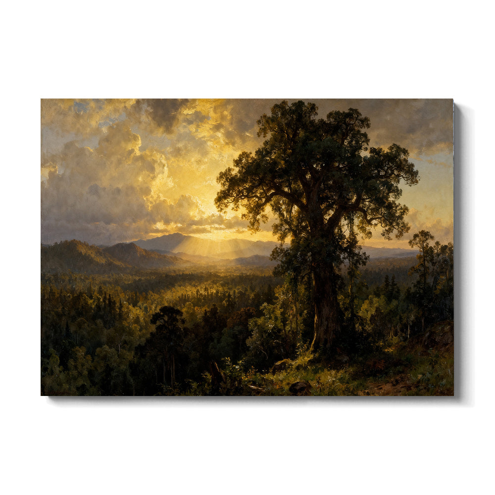 Golden Evening Oak canvas wall art, front view on a white background.