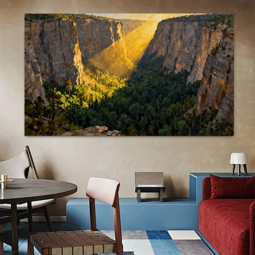 Golden Canyon Light canvas wall art, colorful room mockup.