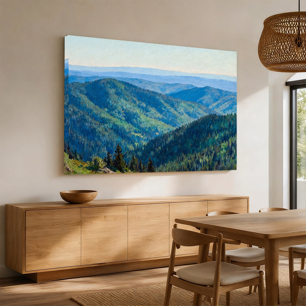 Rolling Forest Hills canvas wall art, angled mockup above a sideboard.
