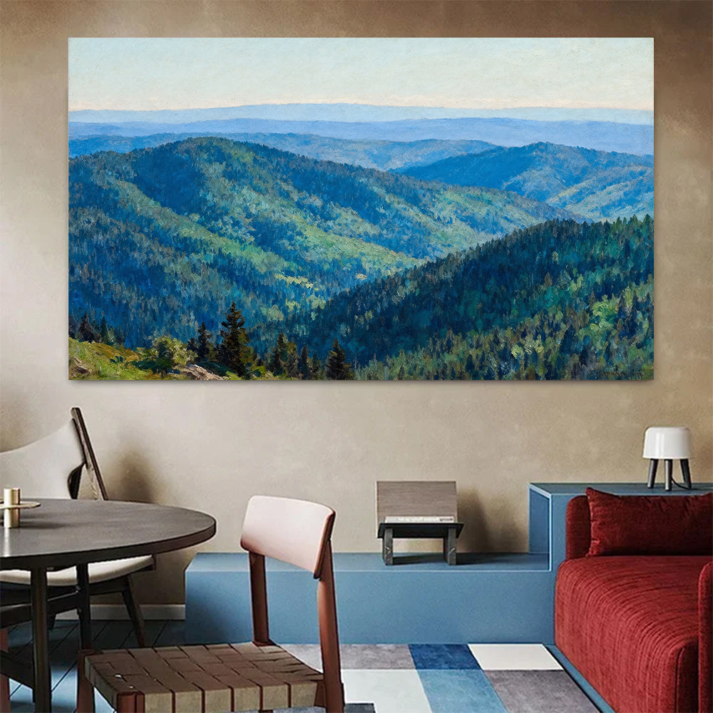 Rolling Forest Hills canvas wall art, colorful room mockup.