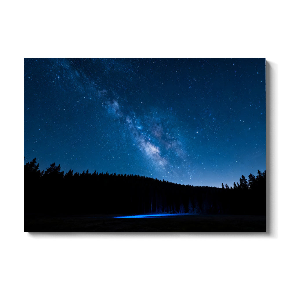 Starlit Forest Lake canvas wall art, front view on a white background.