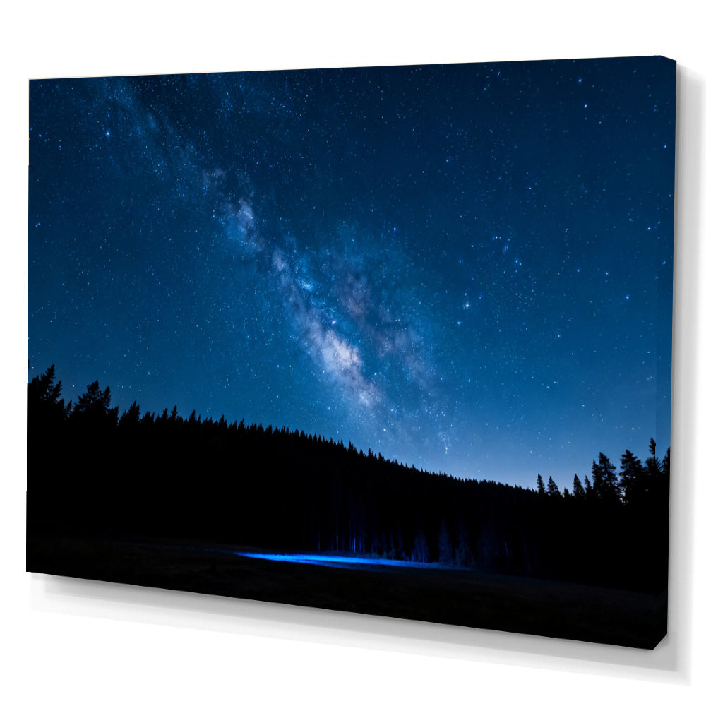 Starlit Forest Lake canvas wall art, angled canvas mockup on a white background.