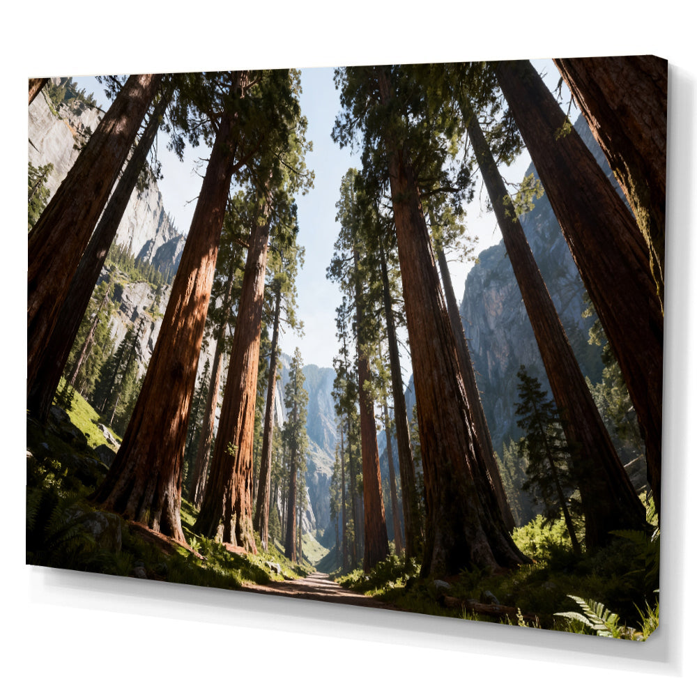 Towering Forest Light canvas wall art, angled canvas mockup on a white background.