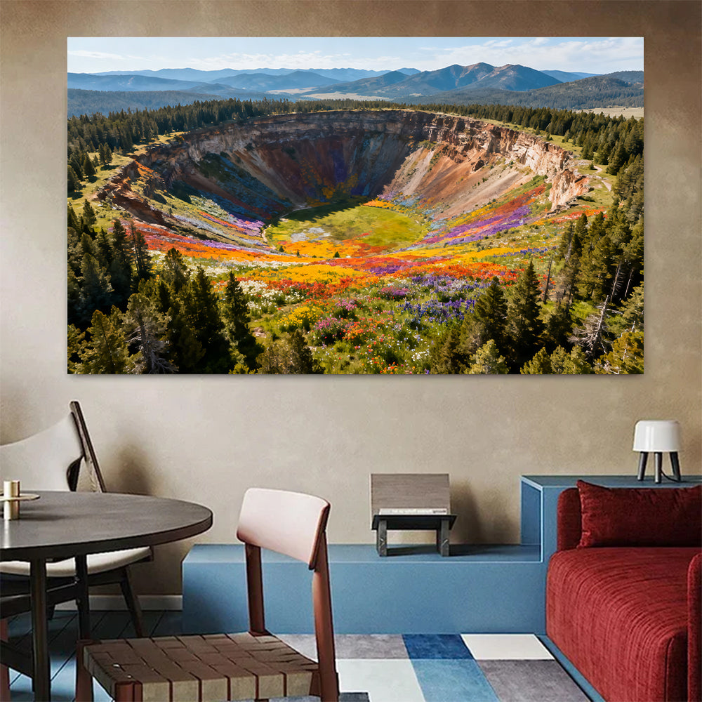 Colorful Crater Basin canvas wall art, colorful room mockup.