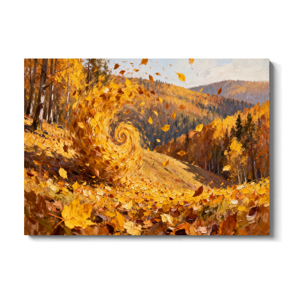 Swirling Autumn Leaves canvas wall art, front view on a white background.