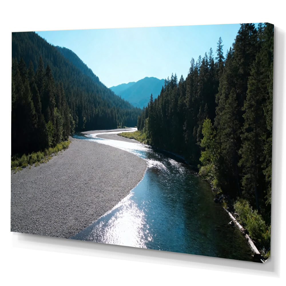 Silver River Passage canvas wall art, angled canvas mockup on a white background.