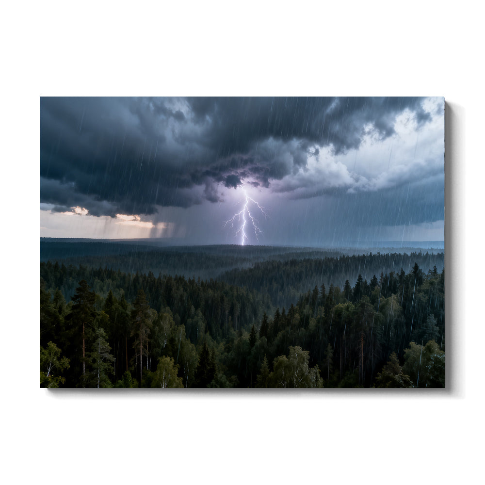 Lightning Over Pines canvas wall art, front view on a white background.