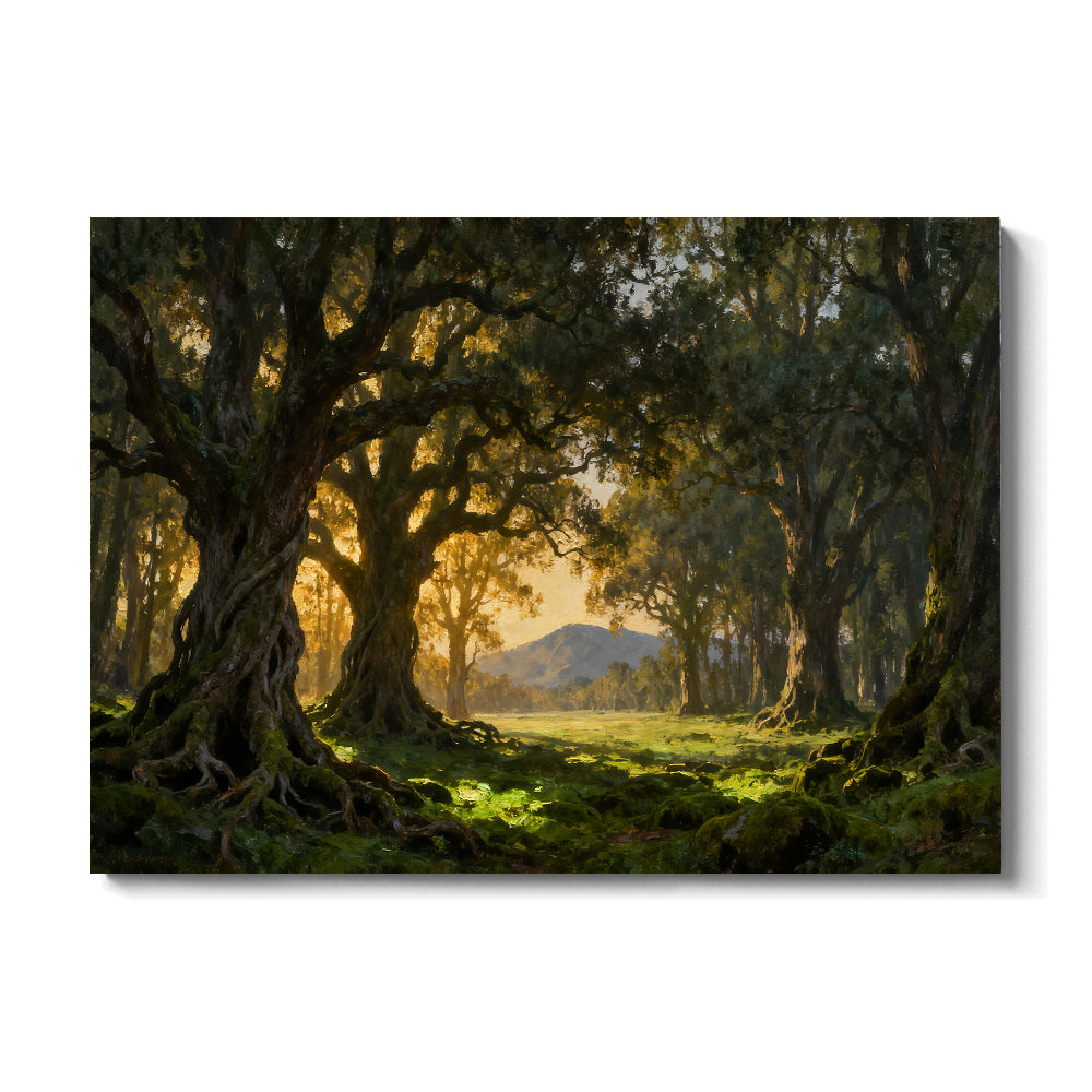 Golden Forest Gateway canvas wall art, front view on a white background.