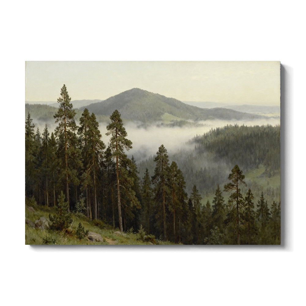 Quiet Misty Foothills canvas wall art, front view on a white background.