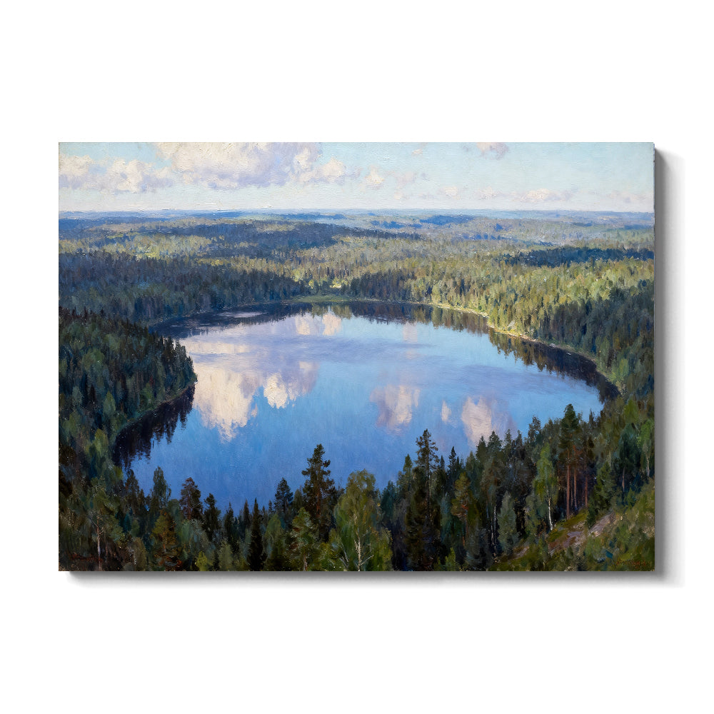 Blue Woodland Mirror canvas wall art, front view on a white background.