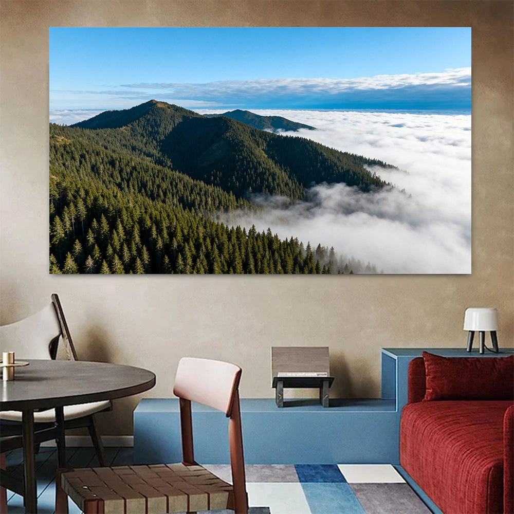 Above the Cloud Forest canvas wall art, colorful room mockup.