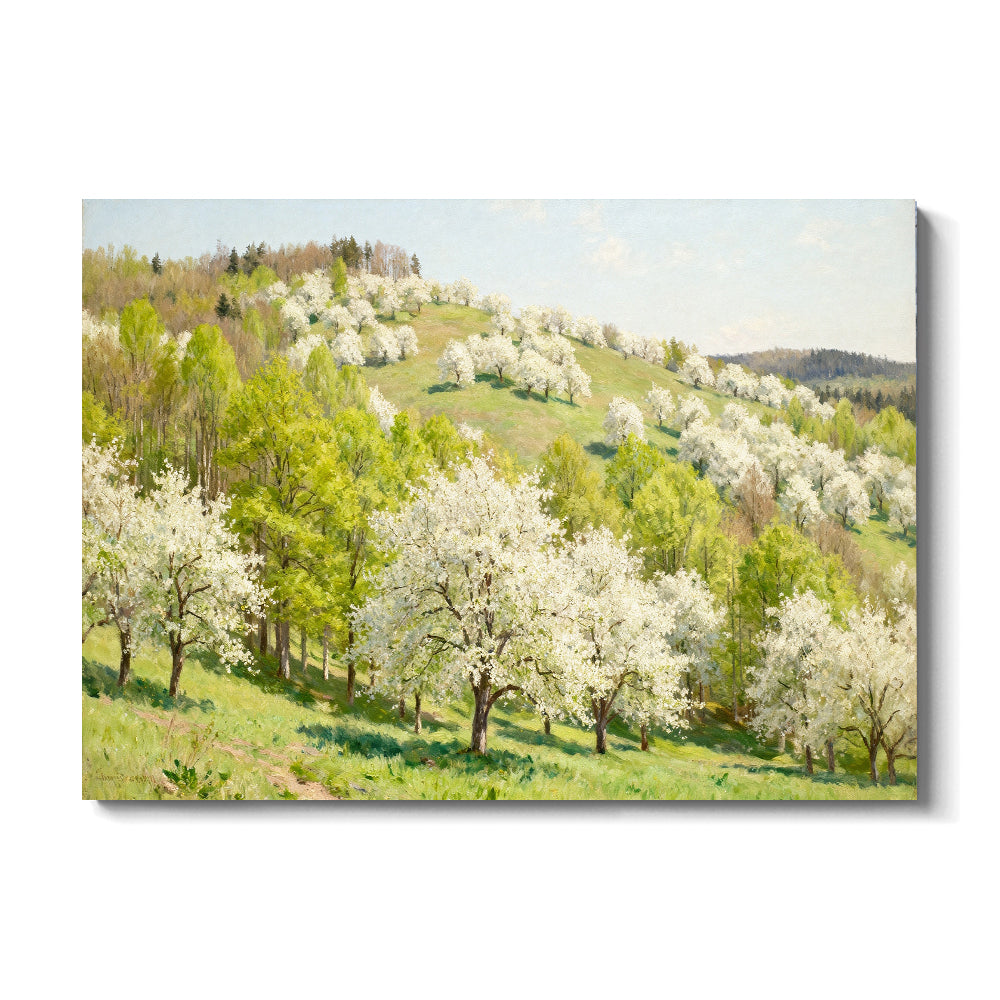 Spring Blossom Hillside canvas wall art, front view on a white background.