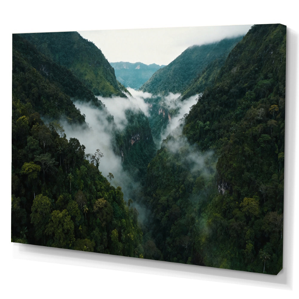 Clouds Through Green Valley canvas wall art, angled canvas mockup on a white background.