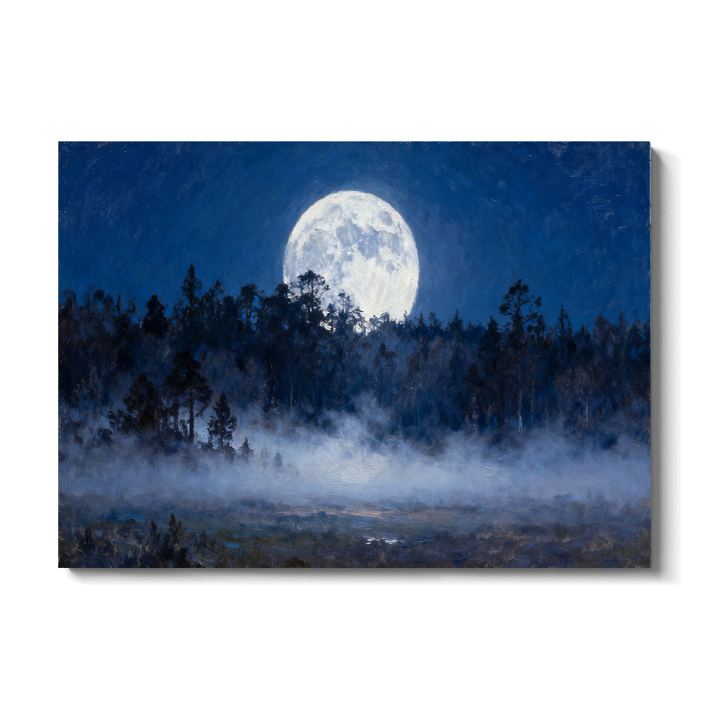 Moonlit Forest Clearing canvas wall art, front view on a white background.