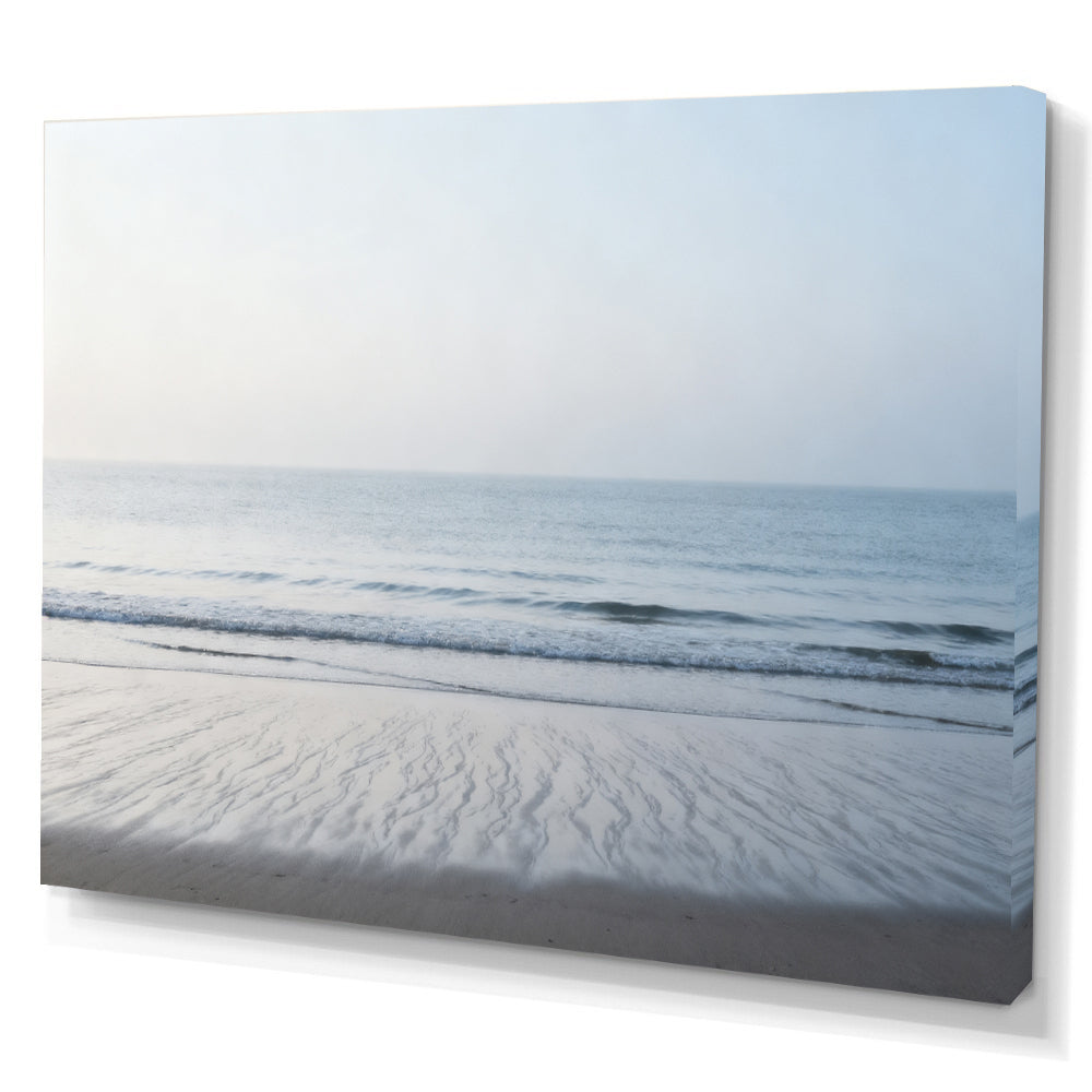 Quiet Silver Shore canvas wall art, angled canvas mockup on a white background.