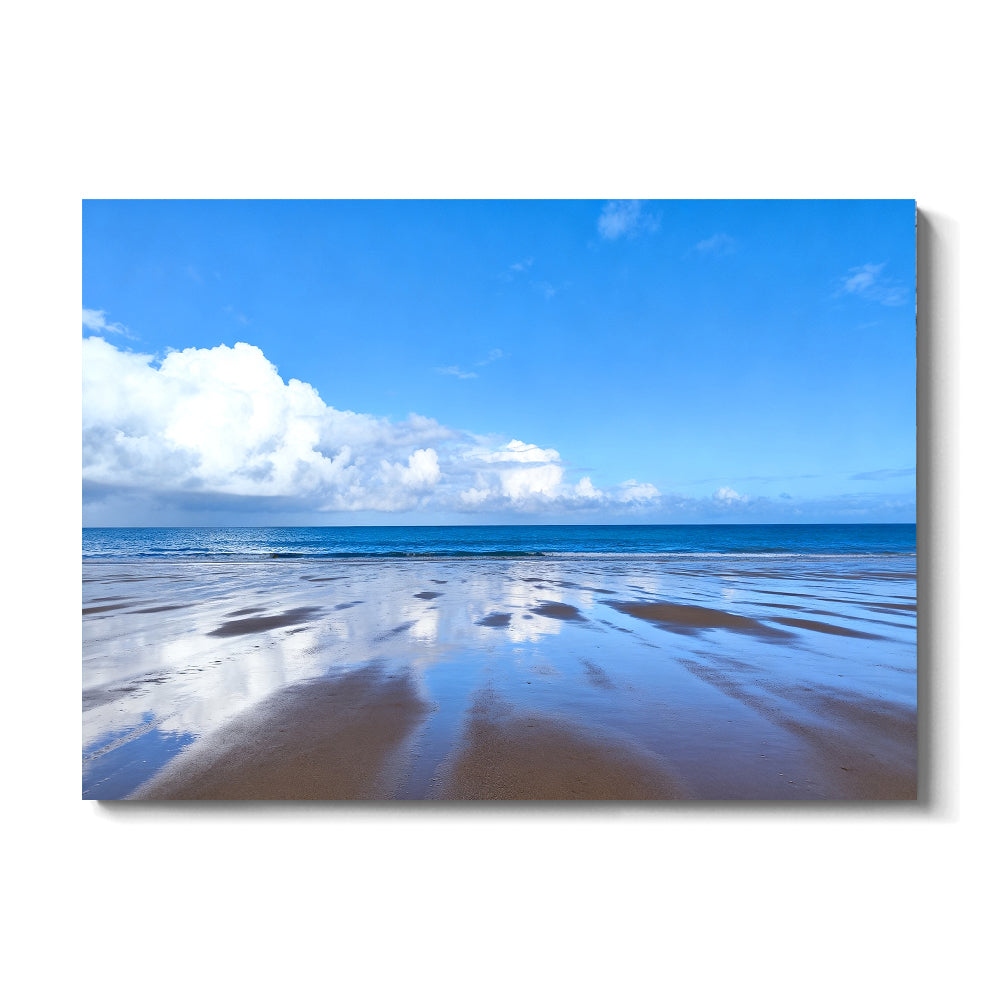 Blue Sky Tidal Flats canvas wall art, front view on a white background.