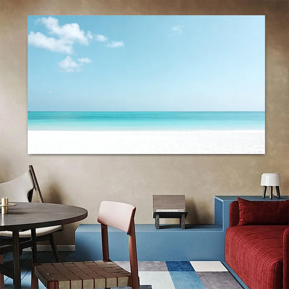 Pale Turquoise Horizon canvas wall art, colorful room mockup.