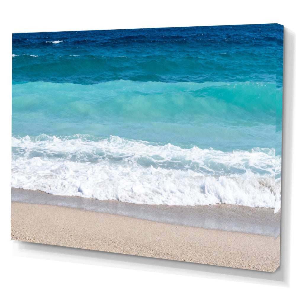 Turquoise Shore Break canvas wall art, angled canvas mockup on a white background.