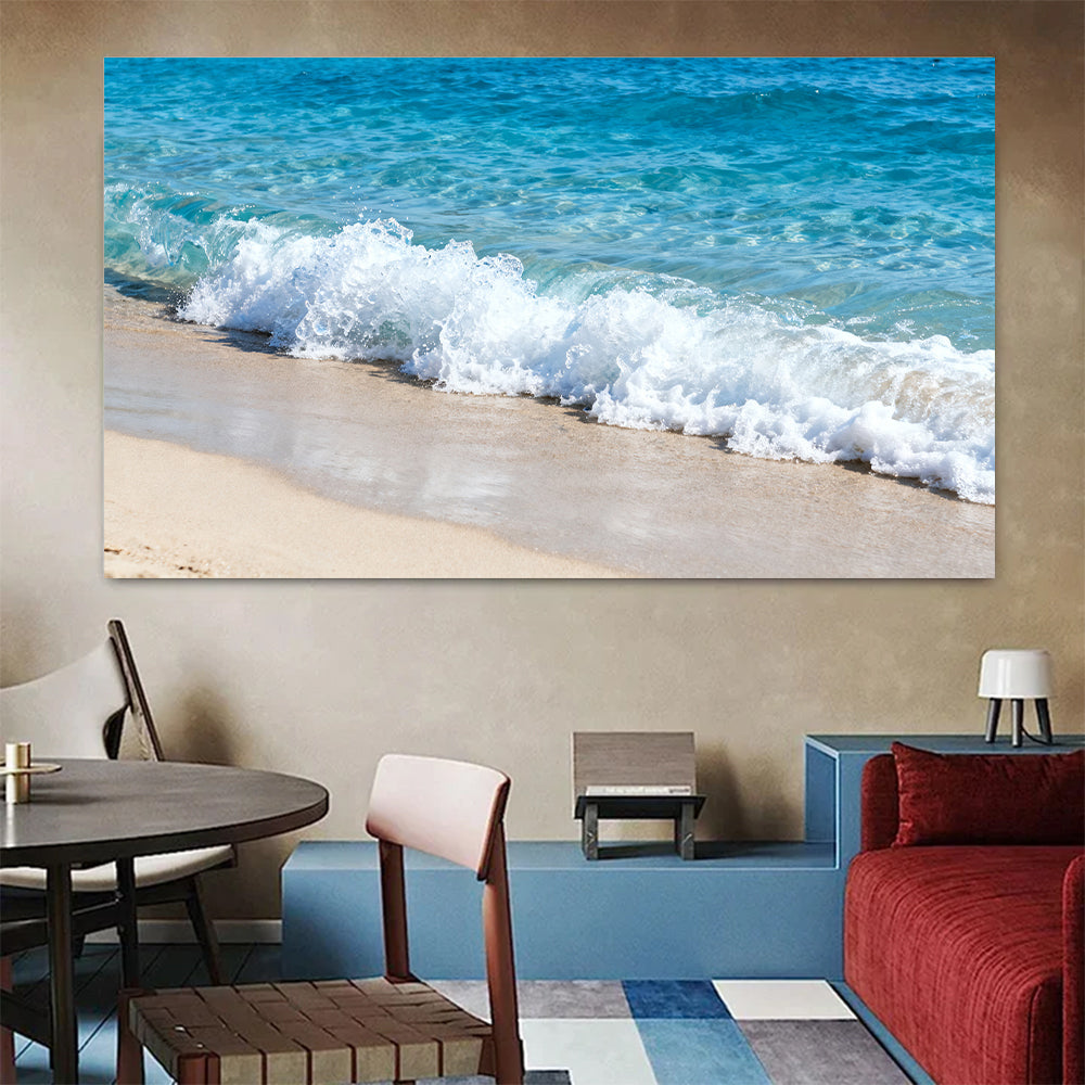 Foam on Pale Sand canvas wall art, colorful room mockup.