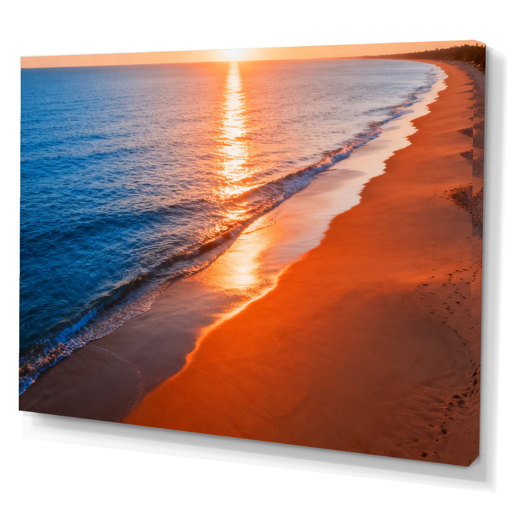 Amber Shoreline Glow canvas wall art, angled canvas mockup on a white background.