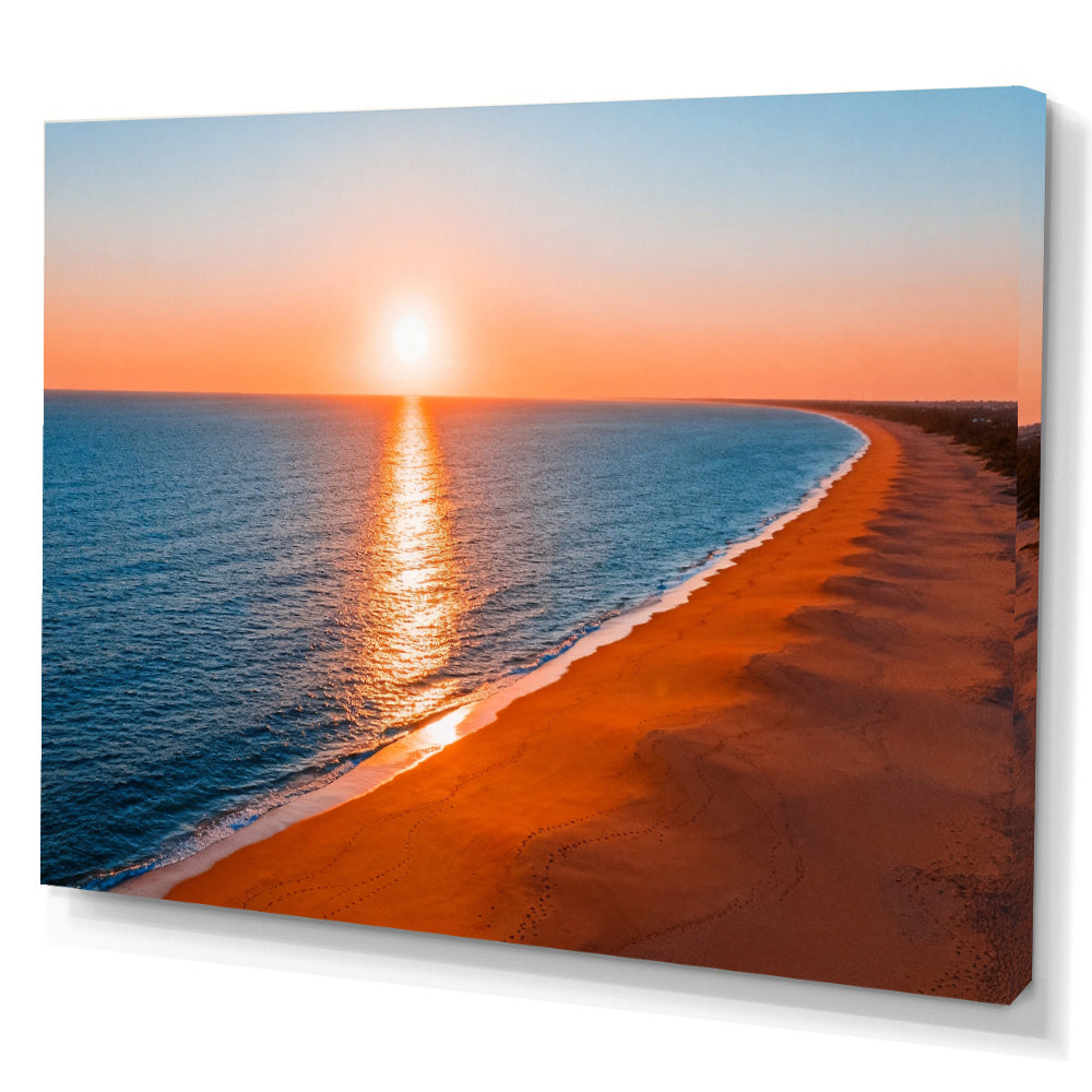 Golden Curving Coast canvas wall art, angled canvas mockup on a white background.