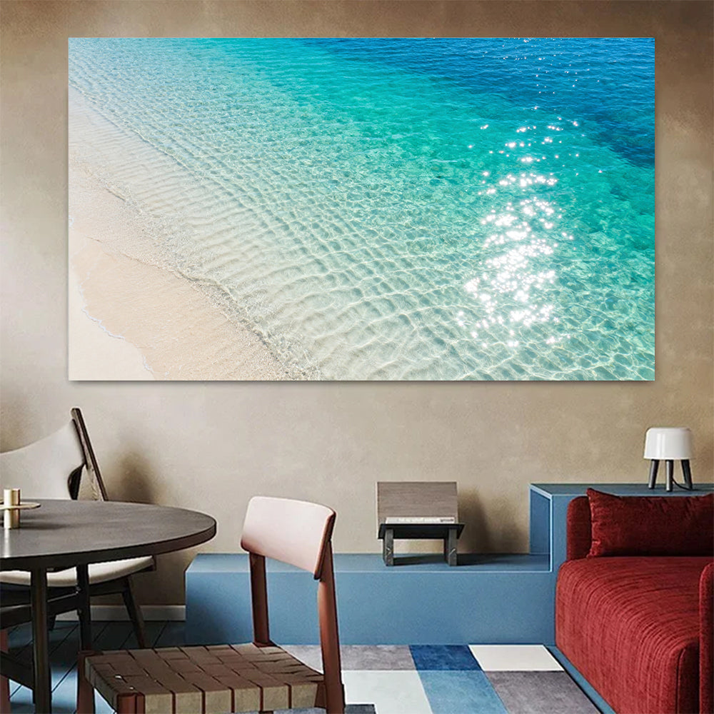 Sunlit Shallow Ripples canvas wall art, colorful room mockup.