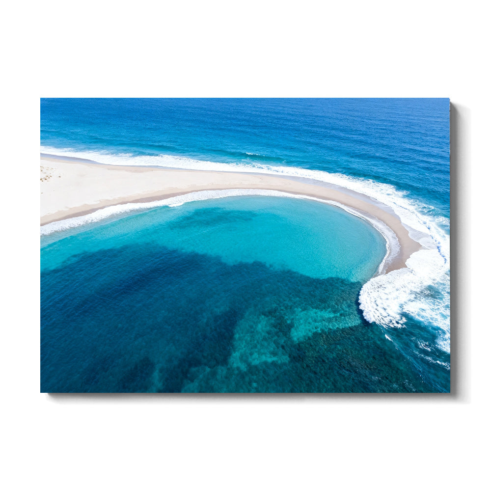 Turquoise Sandbar Arc canvas wall art, front view on a white background.