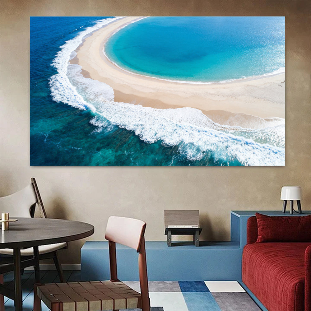 Crescent Cove Surf canvas wall art, colorful room mockup.