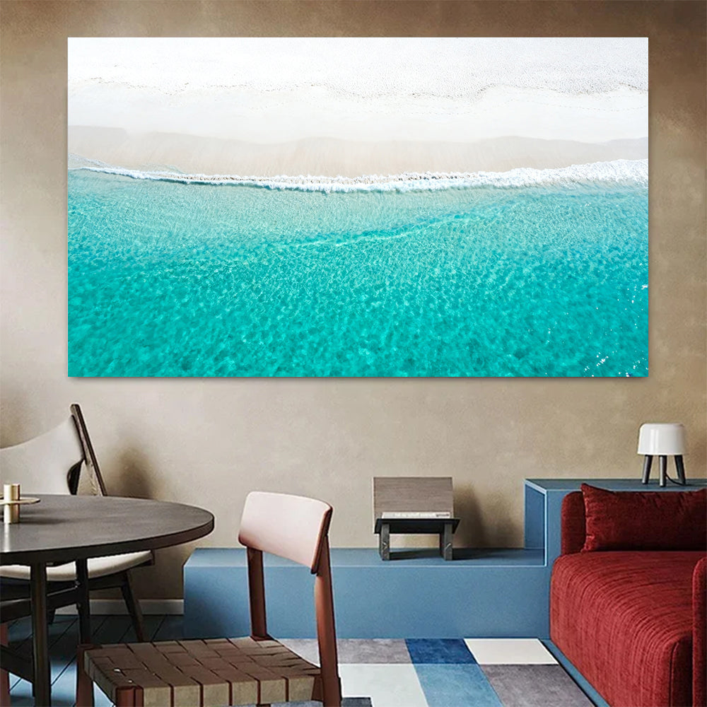 White Sand Waterline canvas wall art, colorful room mockup.