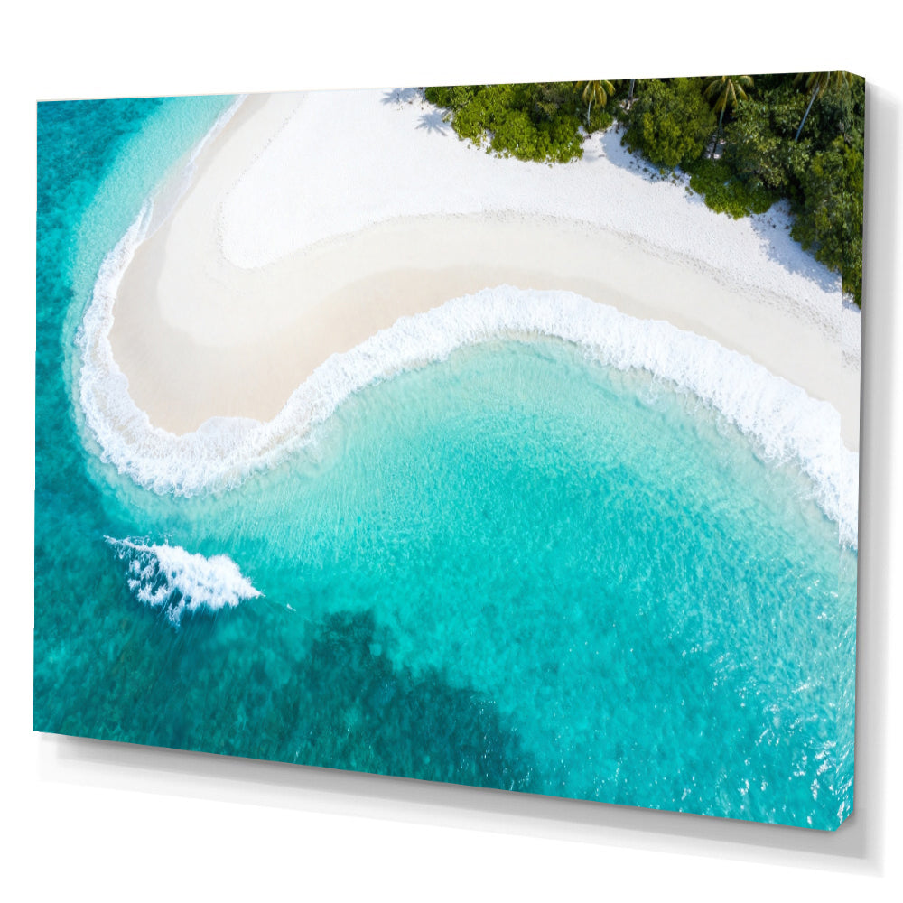 Emerald Beach Curve canvas wall art, angled canvas mockup on a white background.