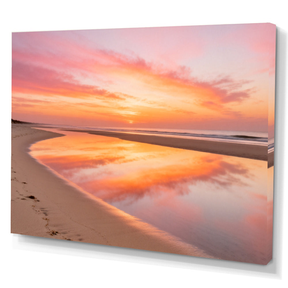 Peach Sky Reflection canvas wall art, angled canvas mockup on a white background.