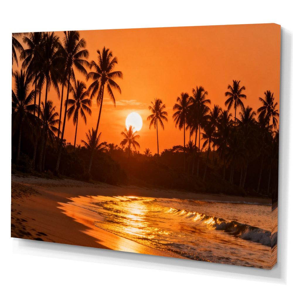 Amber Palm Cove canvas wall art, angled canvas mockup on a white background.