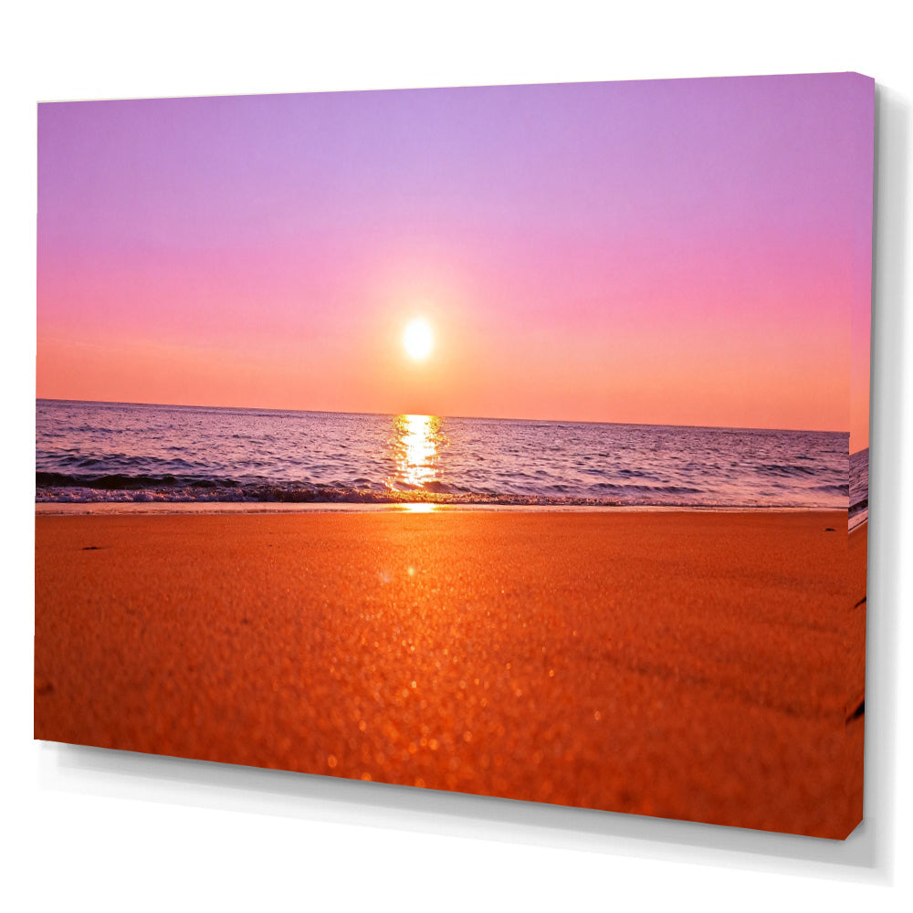 Rose Gold Sea canvas wall art, angled canvas mockup on a white background.