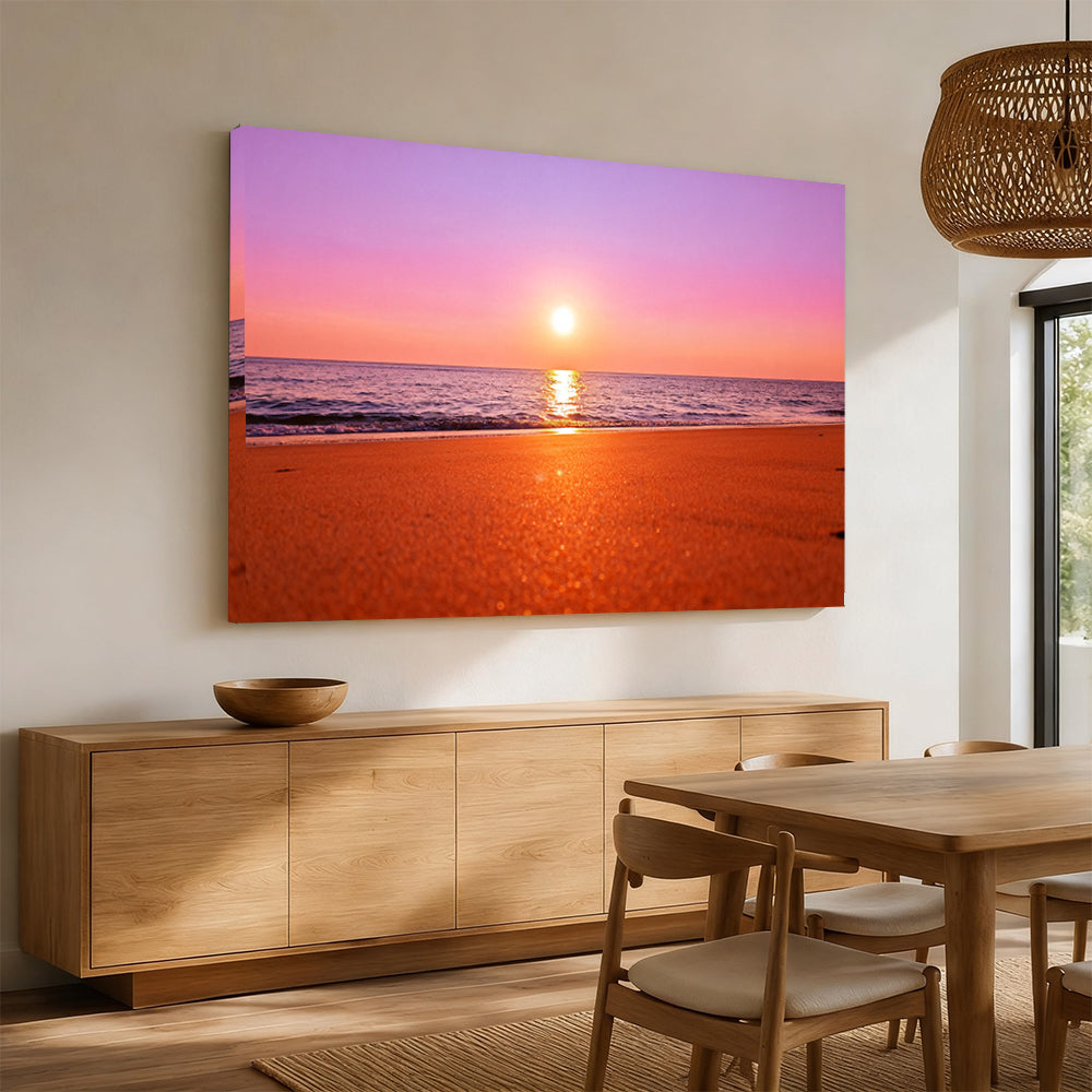 Rose Gold Sea canvas wall art, angled mockup above a sideboard.