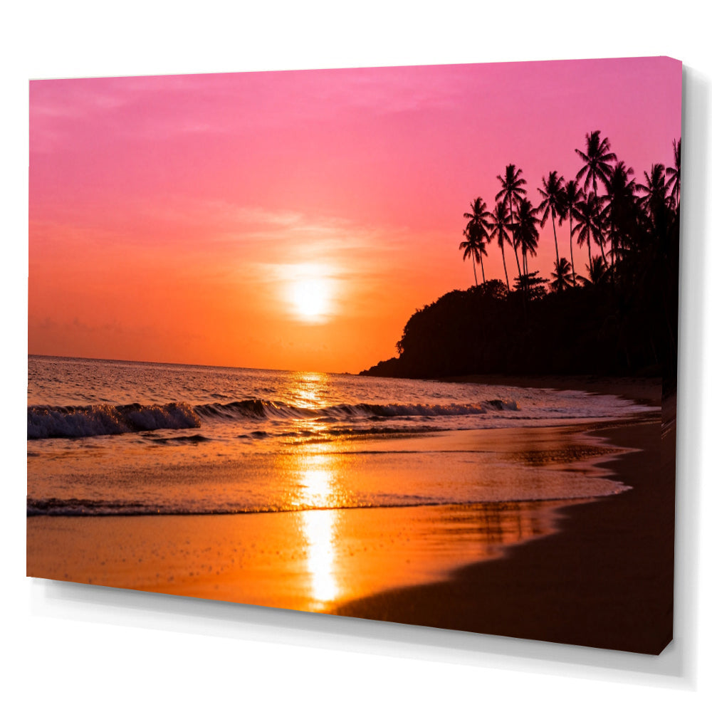 Coral Sunset Headland canvas wall art, angled canvas mockup on a white background.
