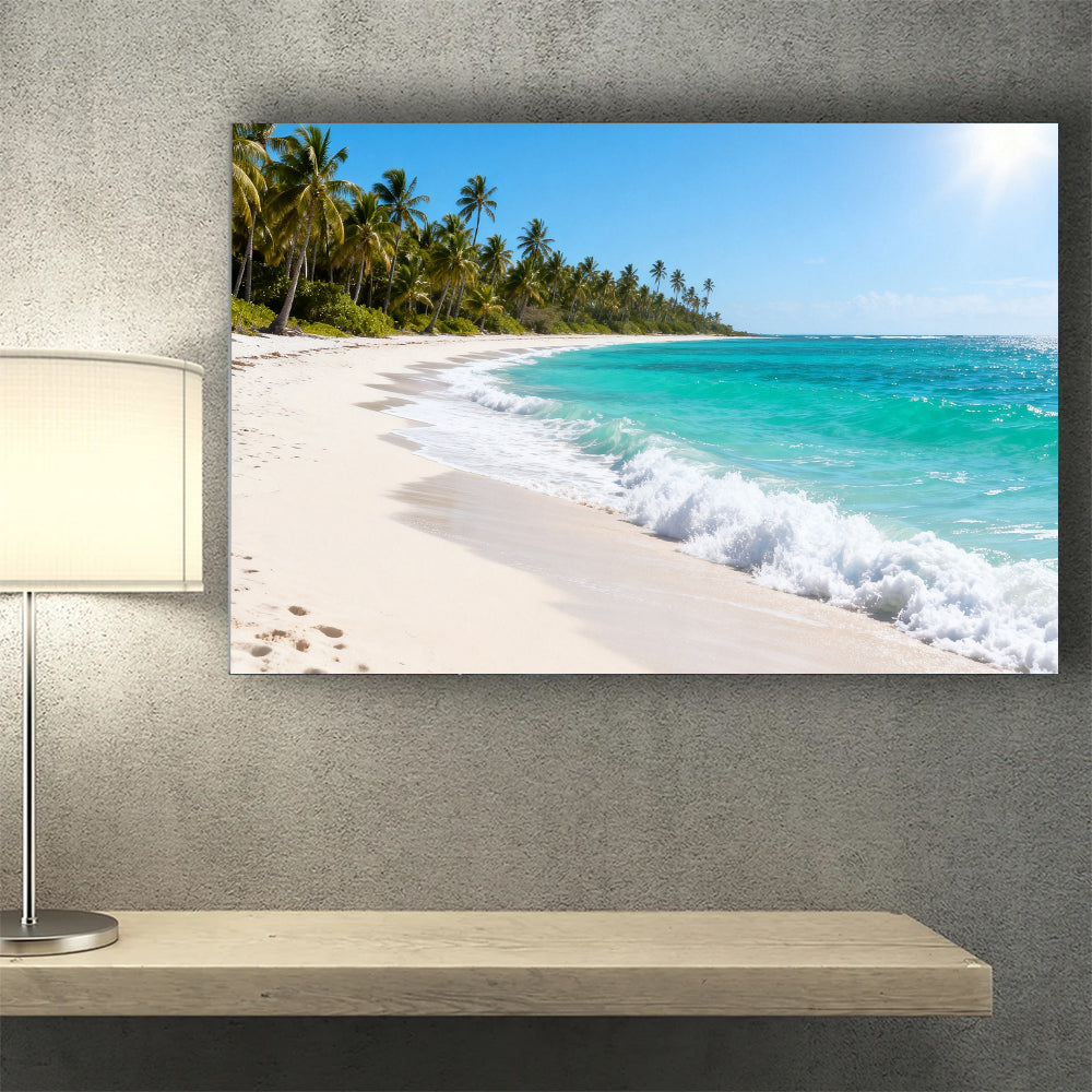 Palm Coast Breeze canvas wall art, wall mockup above a console.