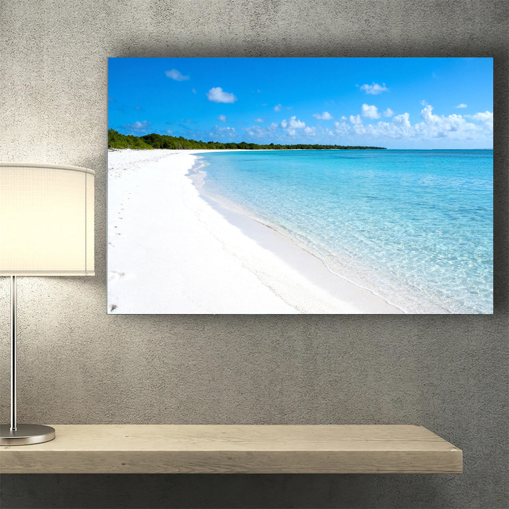 White Sand Stillness canvas wall art, wall mockup above a console.