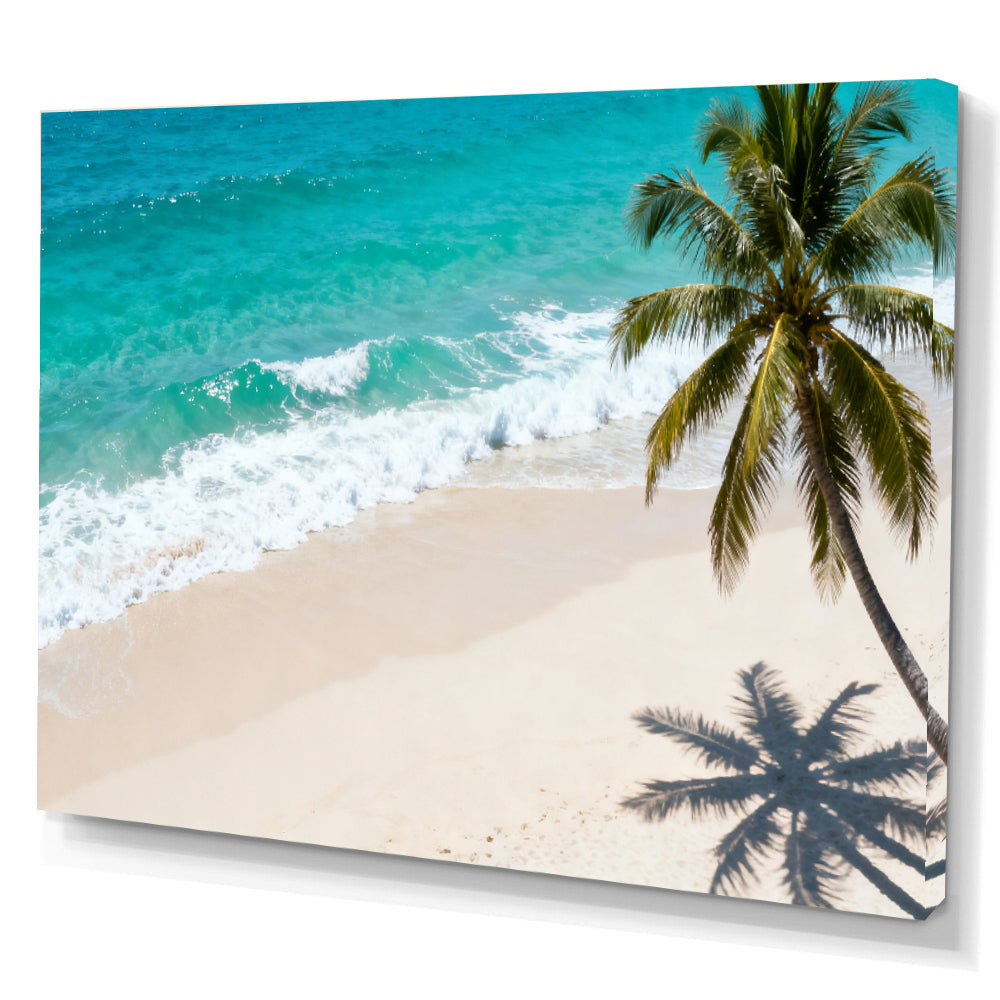 Lone Palm Shore canvas wall art, angled canvas mockup on a white background.