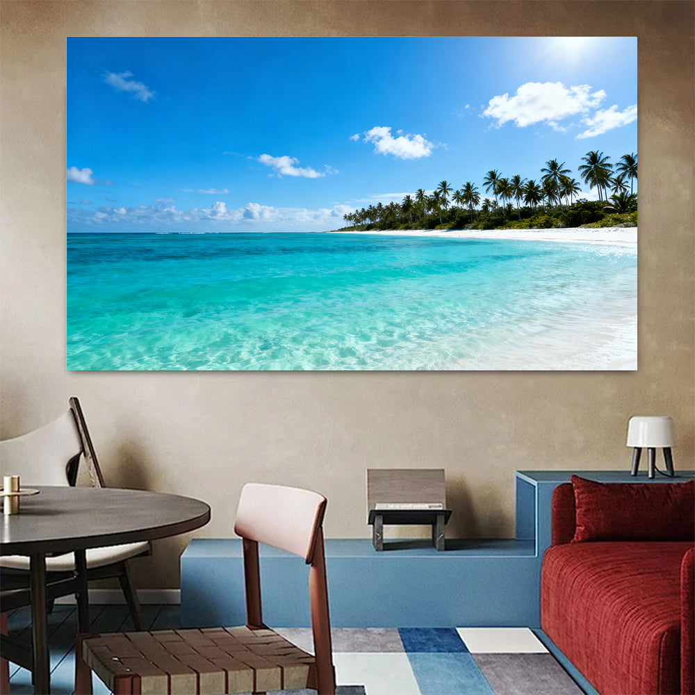 Clear Lagoon Horizon canvas wall art, colorful room mockup.