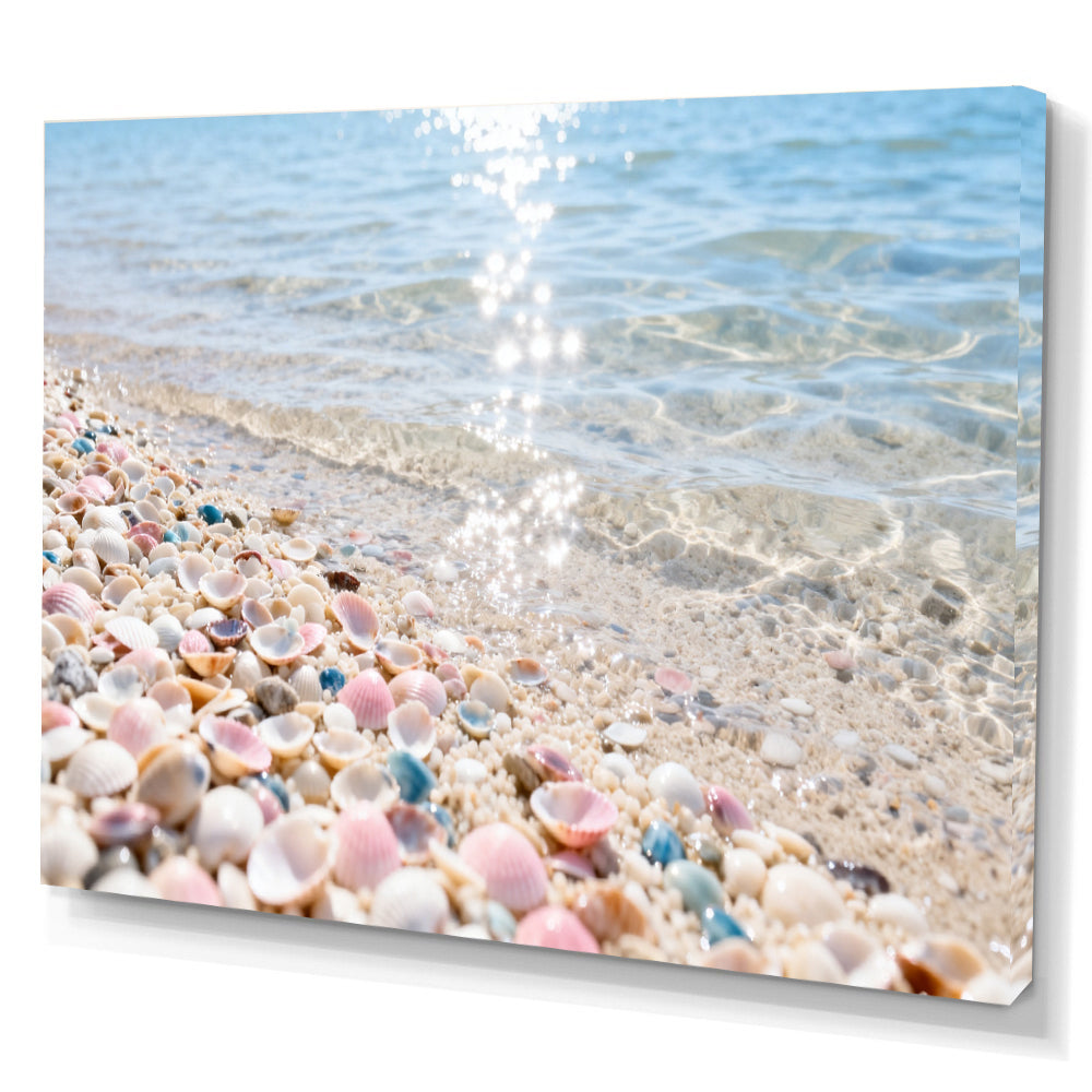 Pastel Shell Shore canvas wall art, angled canvas mockup on a white background.