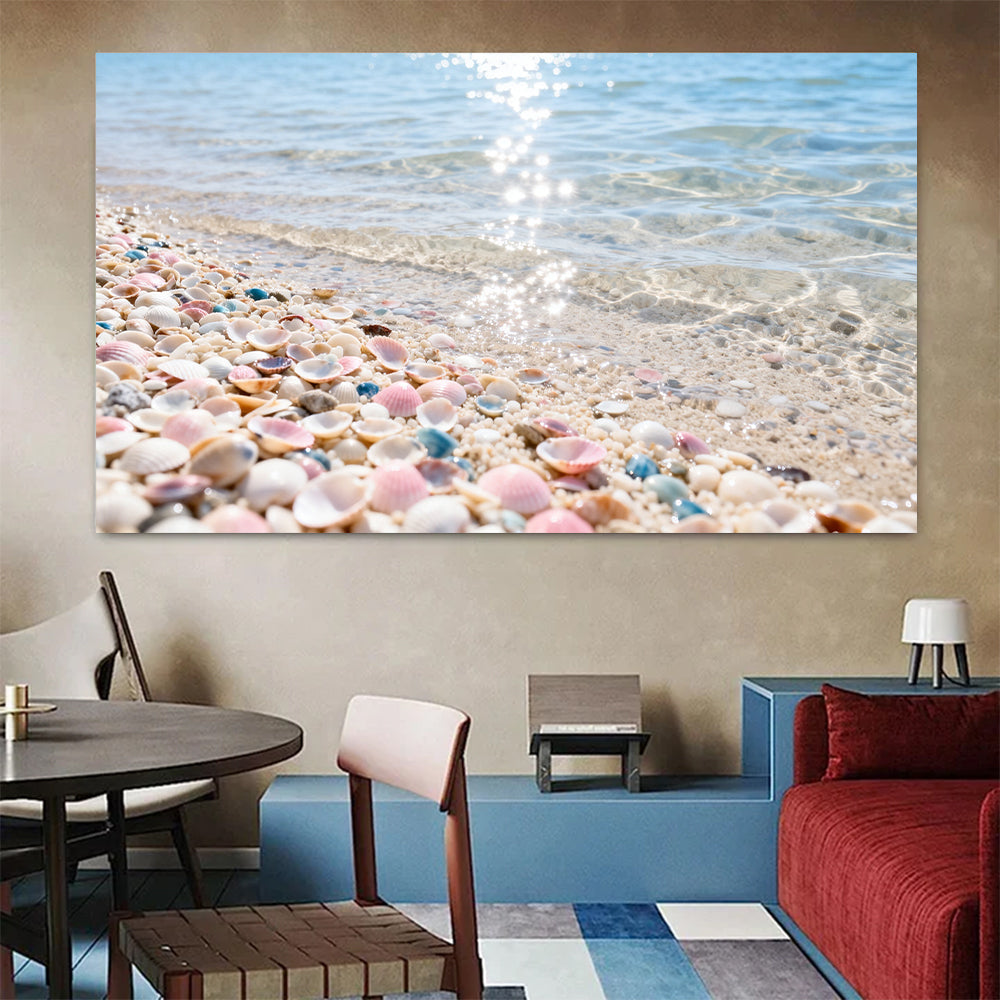 Pastel Shell Shore canvas wall art, colorful room mockup.
